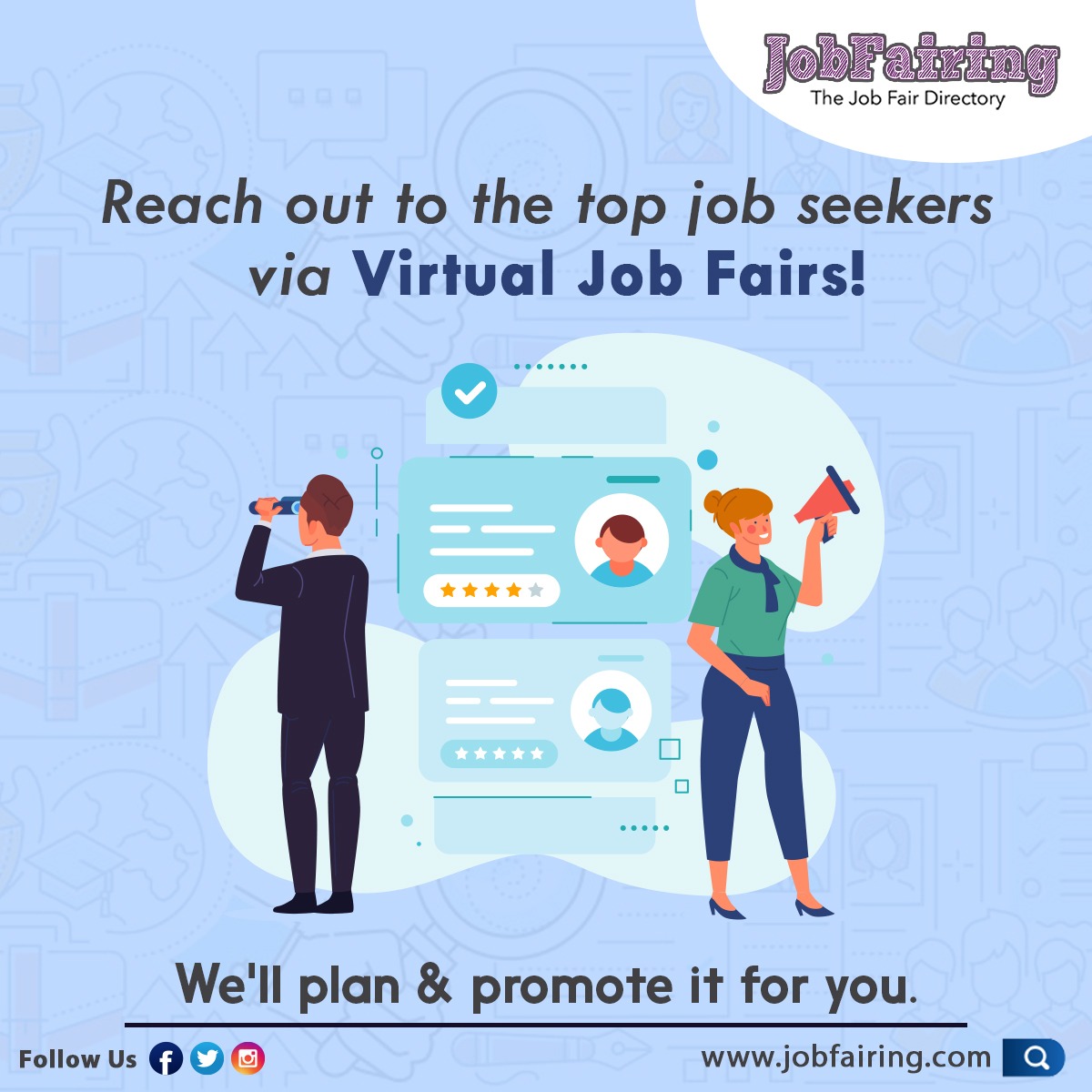 JobFairing's tweet photo. Finding the best talents for the open positions in your organization?

Make it super easy with virtual job fairs. JobFaring can help you plan and promote the event. Get in touch with us today!

#jobsearch #virtualevents #virtualfair #career  #colleges #jobs #jobs2021  #Hire https://t.co/2K39on2yU2