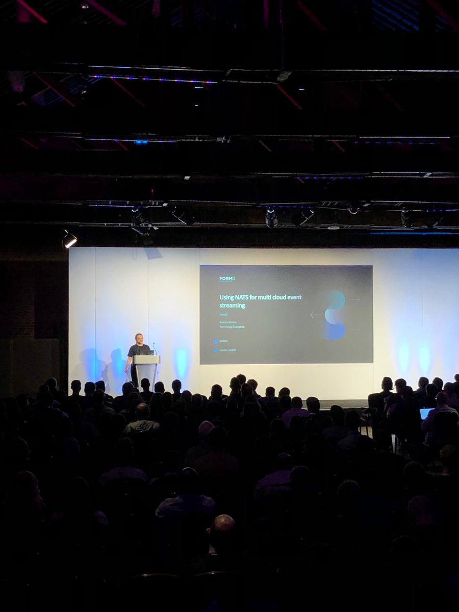 Form3Cloud's tweet photo. Adelina takes the stage 🎤 Adelina will be telling us more about our journey with @nats_io at Form3!

#gopherconuk #NATSio #multicloud #payments #cloudnative https://t.co/X3wbWrXmKK
