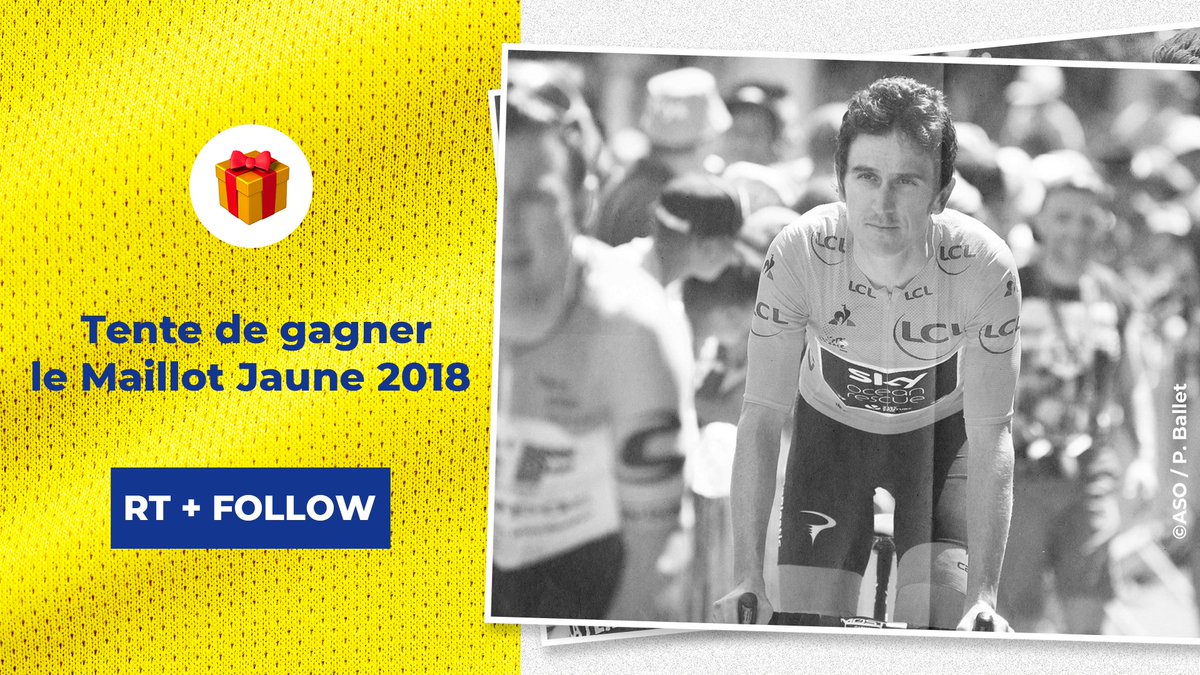 MaillotjauneLCL's tweet image. 🎁 #Jeu | En 2018, Geraint Thomas s'imposait avec panache sur @LeTour. On vous propose aujourd'hui de remporter une réplique du maillot jaune avec lequel il est arrivé à Paris ! 🟡

🔁 Pour tenter votre chance, RT + Follow @MaillotjauneLCL 🍀