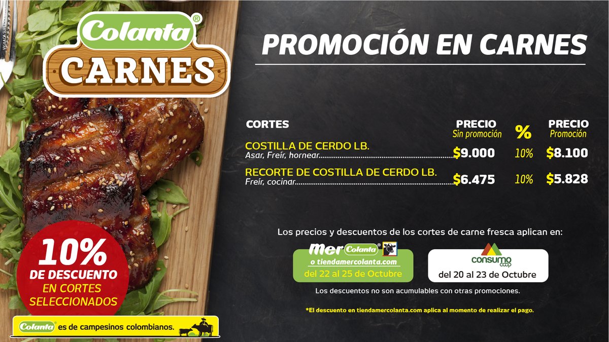 mercolanta's tweet photo. ¡Llegó la #PromoCarnuda de esta semana!  Aprovecha 10% de descuento en cortes seleccionados.

Encuéntrala en tu Mercolanta más cercano o pídela a domicilio.

#Colanta #Mercolanta #Carne #Carnes #Corte #Descuento #Promoción https://t.co/5au23vJFcj