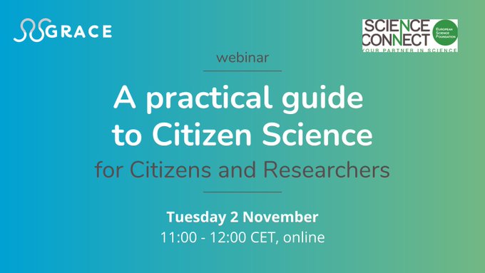 ESF_news's tweet photo. Would you like to increase #citizen participation in your #research #projects❓Join @GRACE_RRI and @ESF_news  #RRI webinar: "A practical guide to #Citizen #Science for Citizens and #Researchers
🗓️ Tuesday 2 Nov 2021
🕙11-12AM CET
✍️ Register for FREE➡️ https://t.co/KV53isShJH https://t.co/4AXiF6nIeS