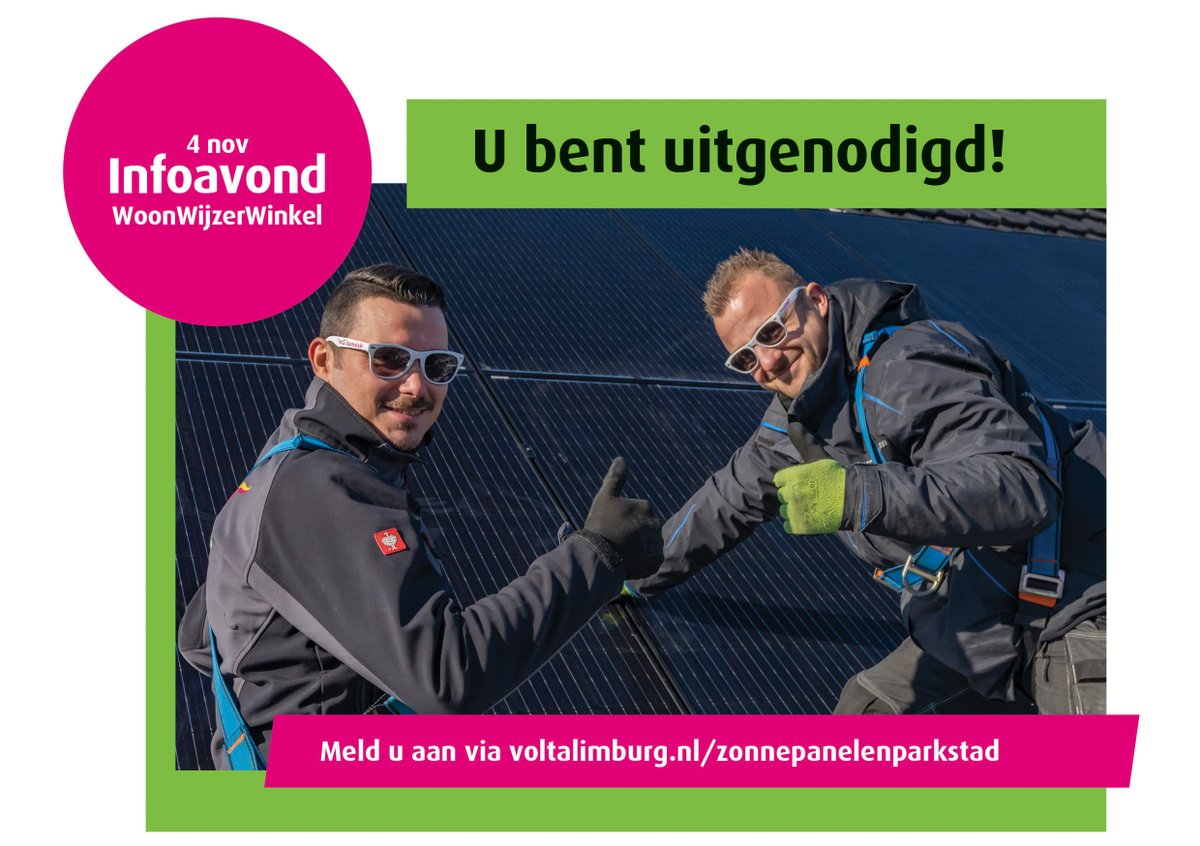 Zonnepanelenproject Parkstad en Volta Limburg organiseren op donderdag 4 november een informatieavond over het Zonnepanelenproject Parkstad in de WoonWijzerWinkel Limburg. 

Meer info en aanmelden: kerkrade.nl/informatieavon…