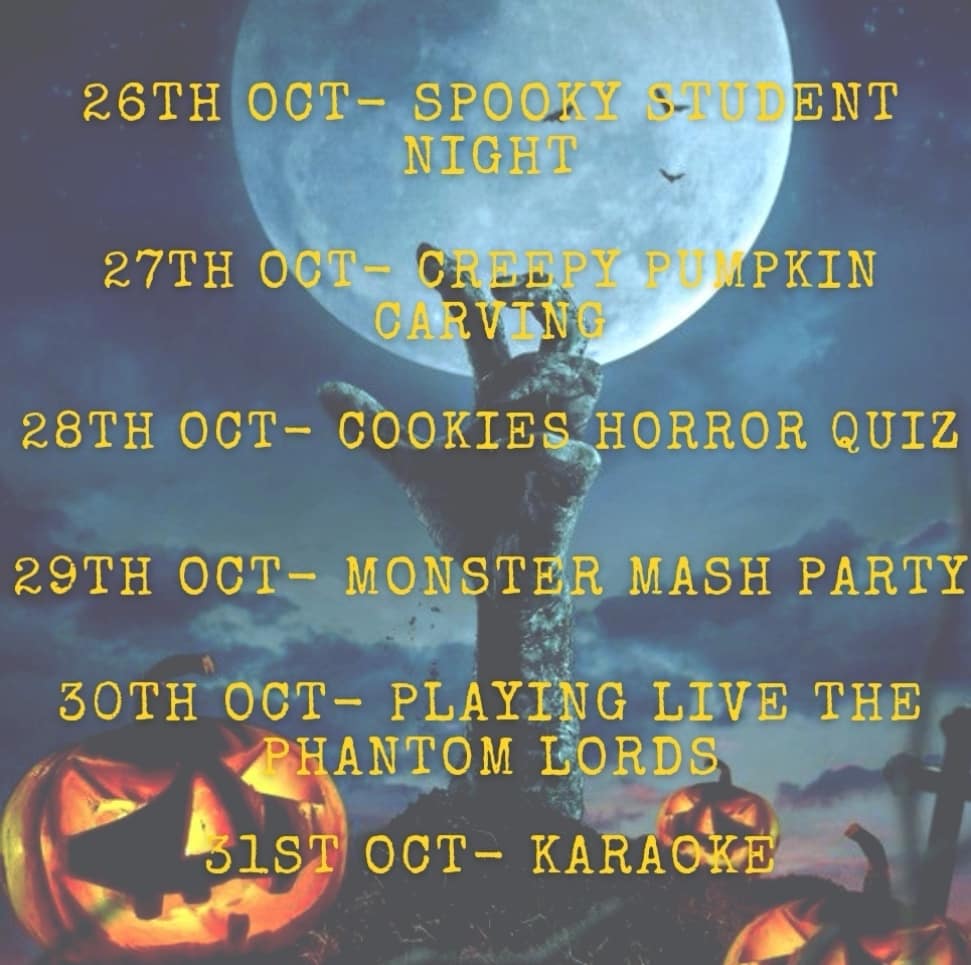 lloydsarms's tweet photo. 🦇🎃👻Lloyd's Arms Halloweek Begins Tomorrow!!! 🦇🎃👻
Student Night Starts at 7pm!
Drink Offers🍻Carling, Strongbow, John Smiths and Cafferys £2.50🍻
🍺 Bottles of bud 2 for £5 or 6 for £12
🍹 Cocktails 2 for £10
🥃 Sambucca, Tequila, Jager 4 for £10
🥃 Jagerbombs 2 for £5 https://t.co/cl62iycrdq