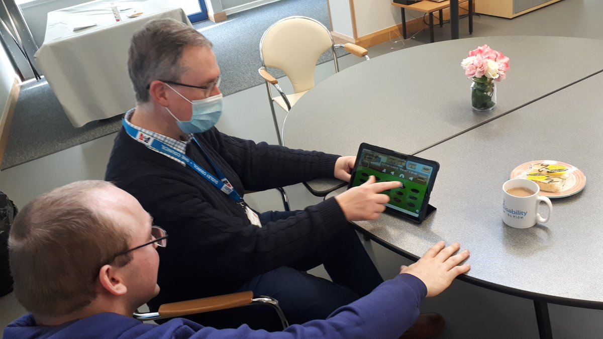 paulastley69's tweet photo. Great to welcome @NicolasBarlow  back to #queenscrossnetwork this morning to show him how the services offered from here are safely &amp; surely coming back to life after covid. Cllr Nic enjoyed trying his hand with the award winning RITA tablets! Supported by Jason and Michelle.... https://t.co/u5KXOqvXtS