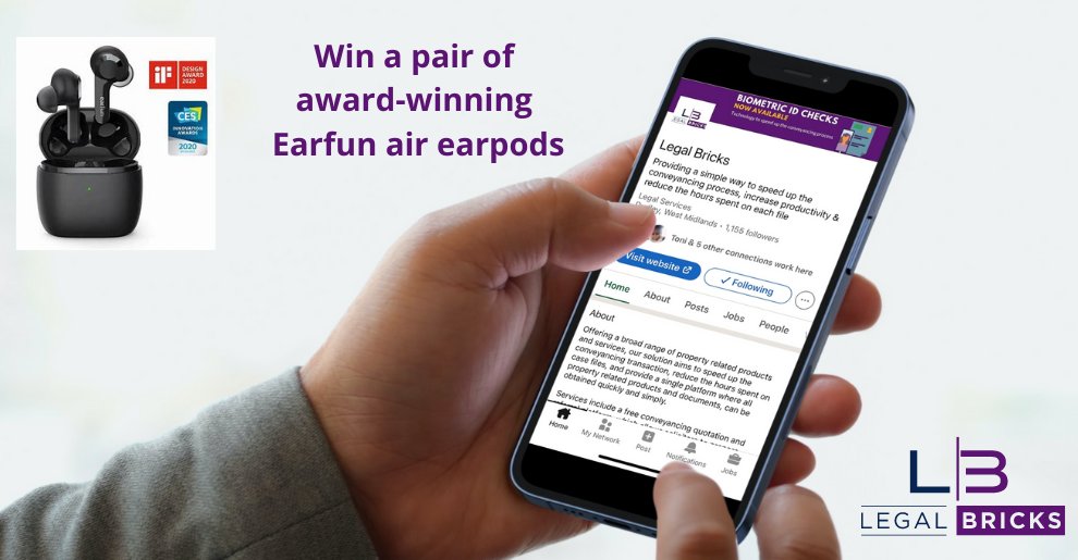 Don't forget that to be in with a chance of winning our competition draw you just need to be following the <a href="/Legal_Bricks/">Legal Bricks</a> LinkedIn page.

The 1st winner, announced on the 1st November will win some Award-winning Earfun Air earpods. They are a lovely piece of tech - get following!!
