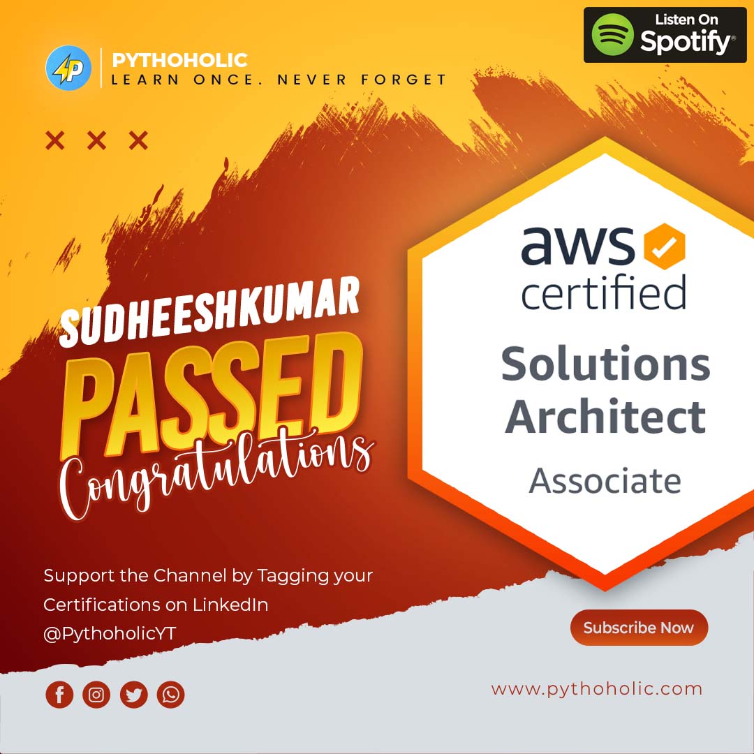 BePythoholic's tweet photo. Many congratulations on completing the certification !!
Happy to have you in the hall of fame !!
#aws #awscertified #awsarchitect #saac02 https://t.co/wv7HqHHDXH