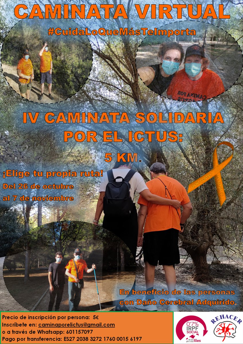 COIBA (@coiba1) on Twitter photo IV Caminata solidaria por el ictus: 5 Km en beneficio de las personas con daño cerebral adquirido
Del 26 octubre al 7 de noviembre.
¡Elige tu propia ruta!
#CuidaLoQueMasTeImporta
#Caminaporelictus2021
via <a href="/RehacerBaleares/">Asociación Rehacer</a> IV Caminata solidaria por el ictus: 5 Km en beneficio de las personas con daño cerebral adquirido
Del 26 octubre al 7 de noviembre.
¡Elige tu propia ruta!
#CuidaLoQueMasTeImporta
#Caminaporelictus2021
via <a href="/RehacerBaleares/">Asociación Rehacer</a>