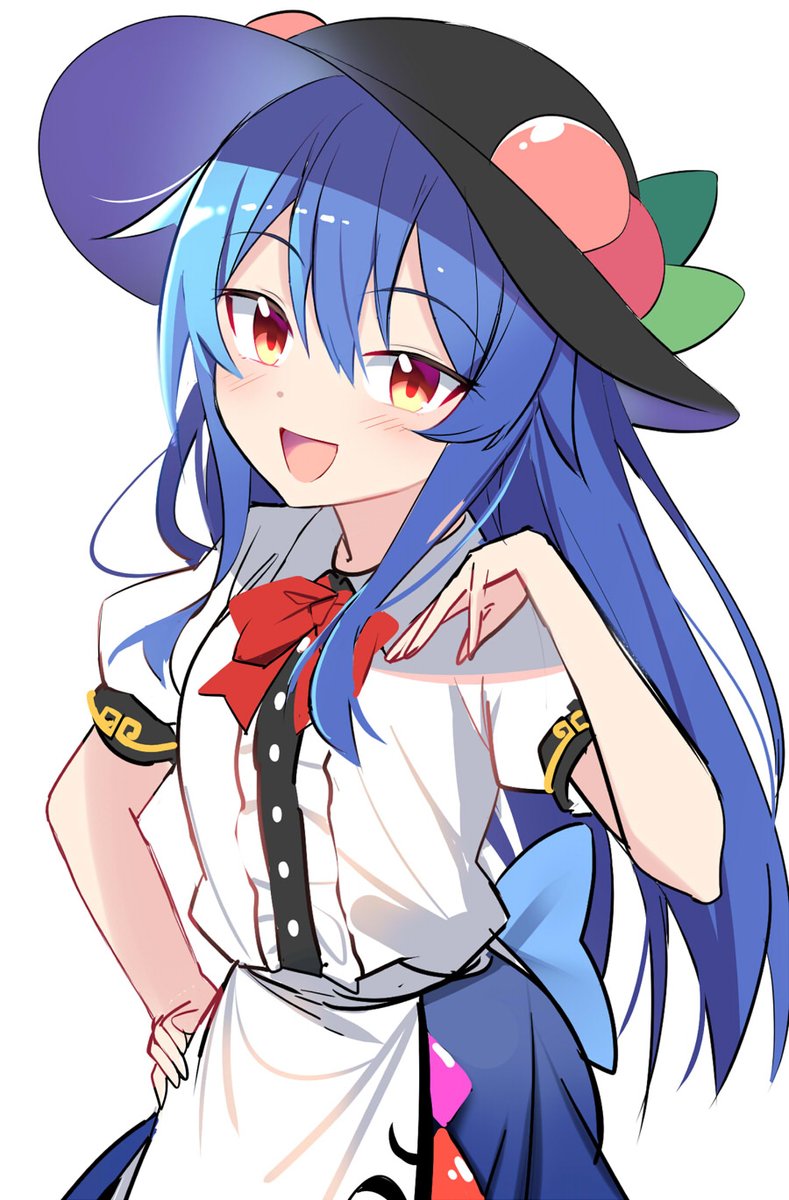 hinanawi tenshi 1girl solo long hair blue hair bow black headwear hat  illustration images