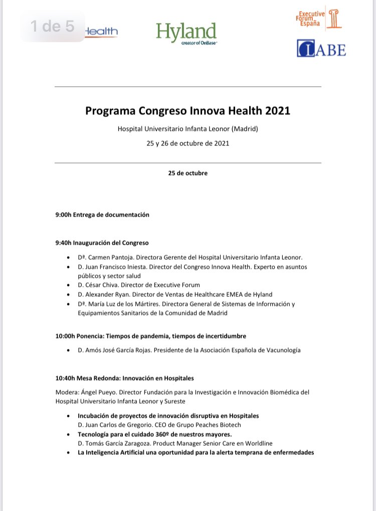 Innovahealth2's tweet photo. Programa completo de la primera jornada #InnovaHealth2021 https://t.co/Lu8rF2Bz0o