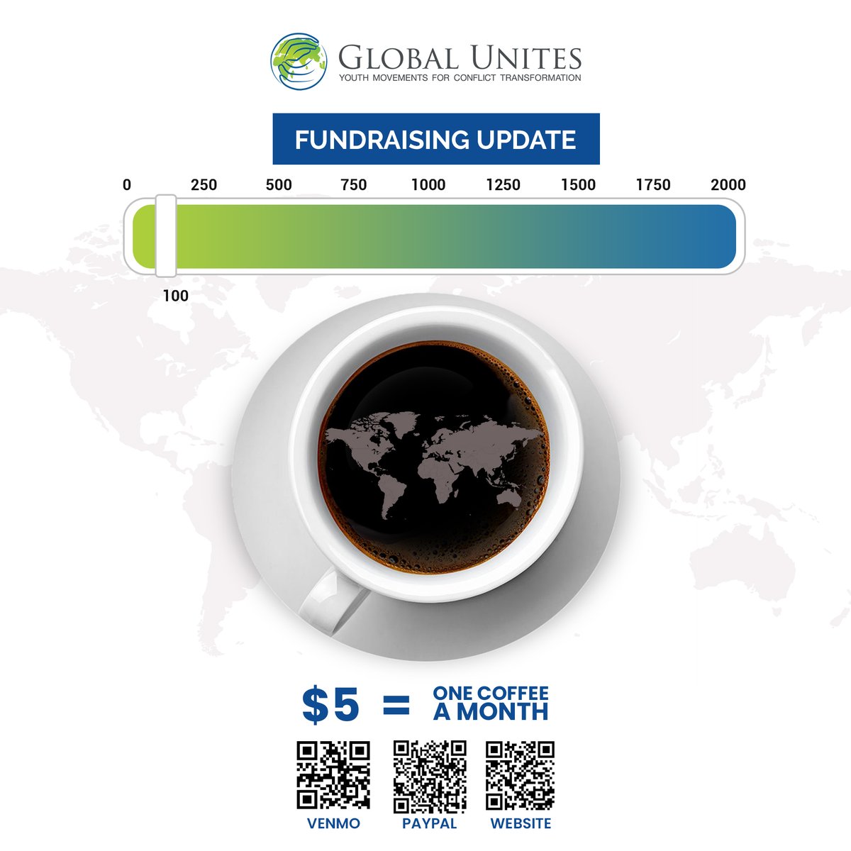 #GlobalUnites now has 100 donors who are contributing $5 a month. We hope to reach 2000 donors by the end of this year.

We invite you to support us by donating $5 every month to invest in leaders who strive to create sustainable peace in their nations.