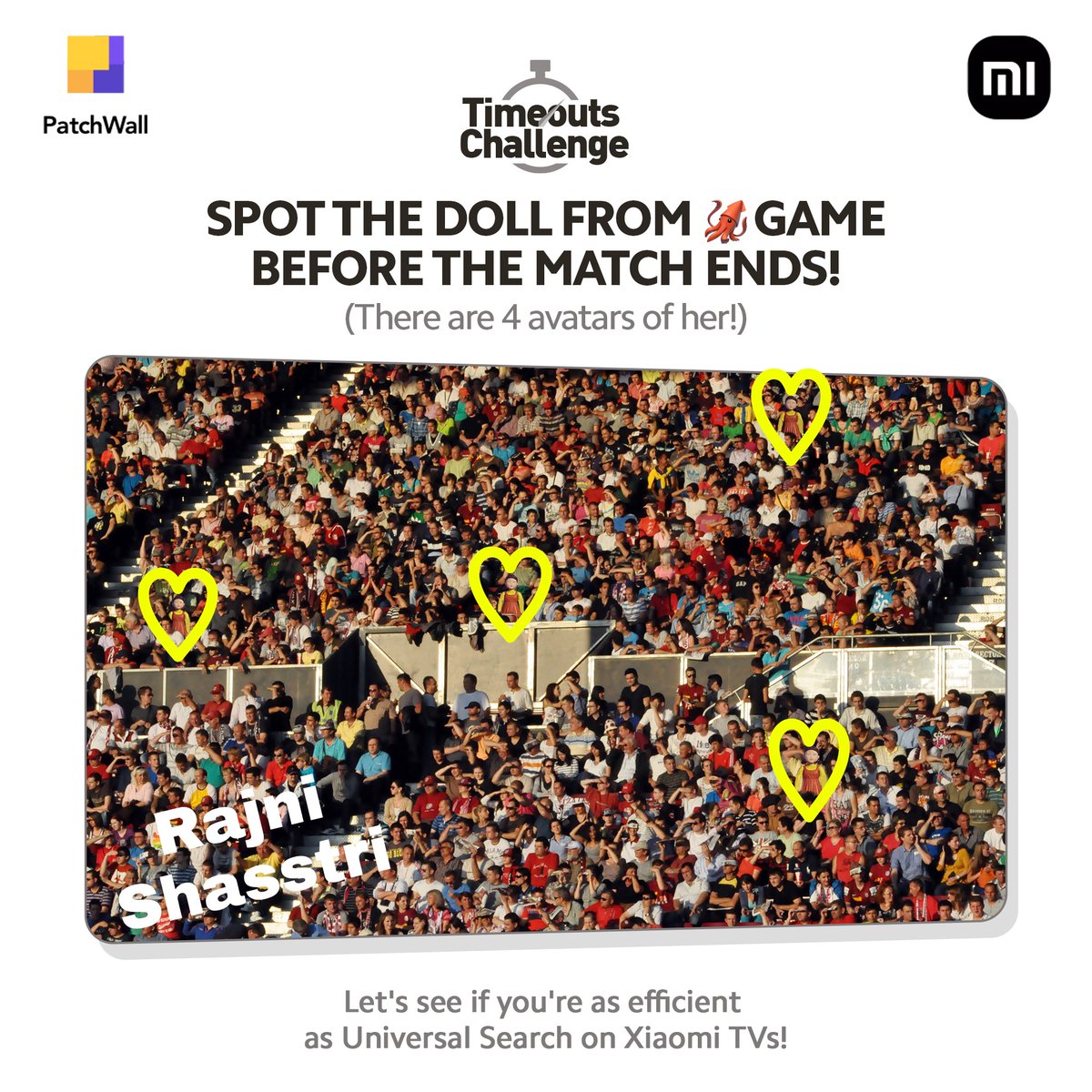 secret_rajni's tweet photo. @MiTVIndia Here I spotted all 4 avatars of the ๐ฆ Game doll in the crowd and marked them with โค๏ธ
#MiTimeoutsChallenge #GetTheSmartest
Thanks for this awesome giveaway dear @MiTVIndia ๐big wish to win. Happy Diwali โค๏ธ
@Cool_rishi02
@Pravend51063881
@Krishna040750
@moduhmita
@Aalia_Bhatt https://t.co/gQXsXqASZD