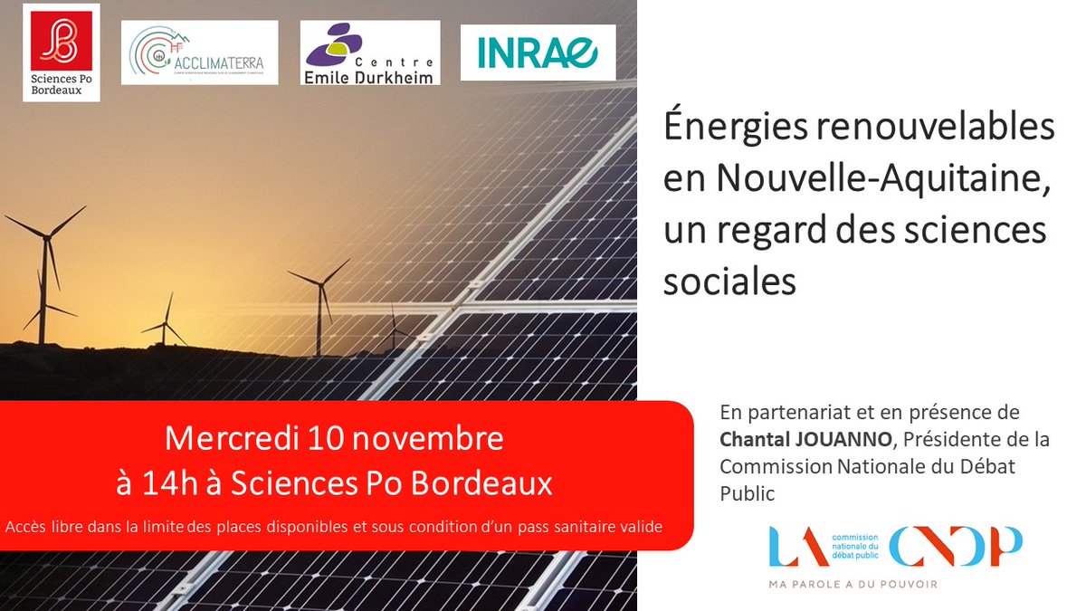 sylvain_roche's tweet photo. En partenariat avec @AcclimaTerra @INRAE_NA_BDX @CEDurkheim et @CNDPDebatPublic, @ScPoBx organise le 10/11 à 14h une manifestation consacrée aux rôles des sciences sociales dans la transition énergétique de @NvelleAquitaine. Merci à @jouanno pour sa présence. Accès libre. https://t.co/nU9D3xwU5H