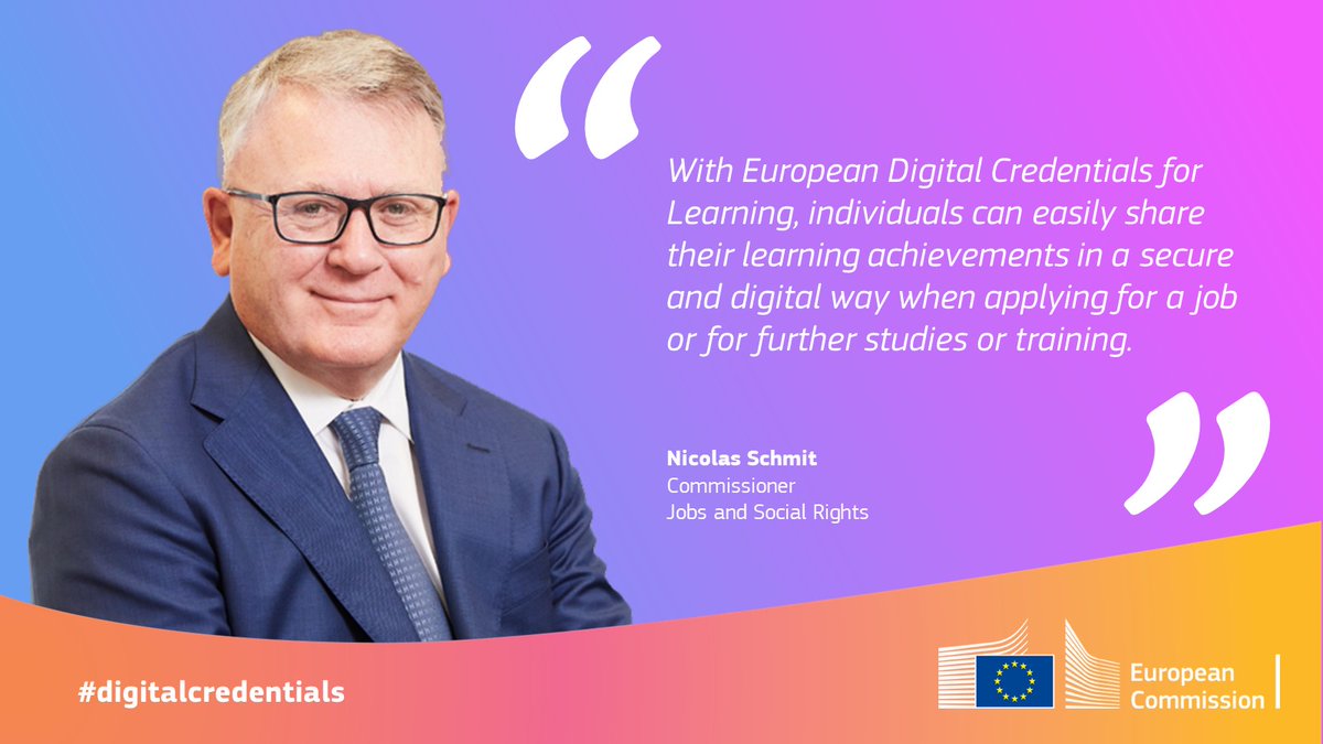 📍 Commissioner <a href="/NicolasSchmitEU/">Nicolas SCHMIT</a> opened the launch event on the European #DigitalCredentials for Learning. In his speech, he emphasized the importance of these credentials in the digital age.

🔴 Follow LIVE: x.com/i/broadcasts/1… #EUSkillsAgenda