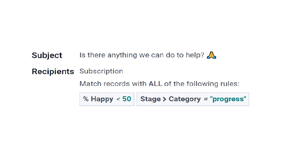 LNAodoo's tweet image. Here is another #Odoo Feature Description:
Want to improve customer retention?
Send a mailing and target &quot;Subscription&quot;.

You can even add a condition,
To only include the ones that need action.
Say for example &quot;Low satisfaction&quot;.