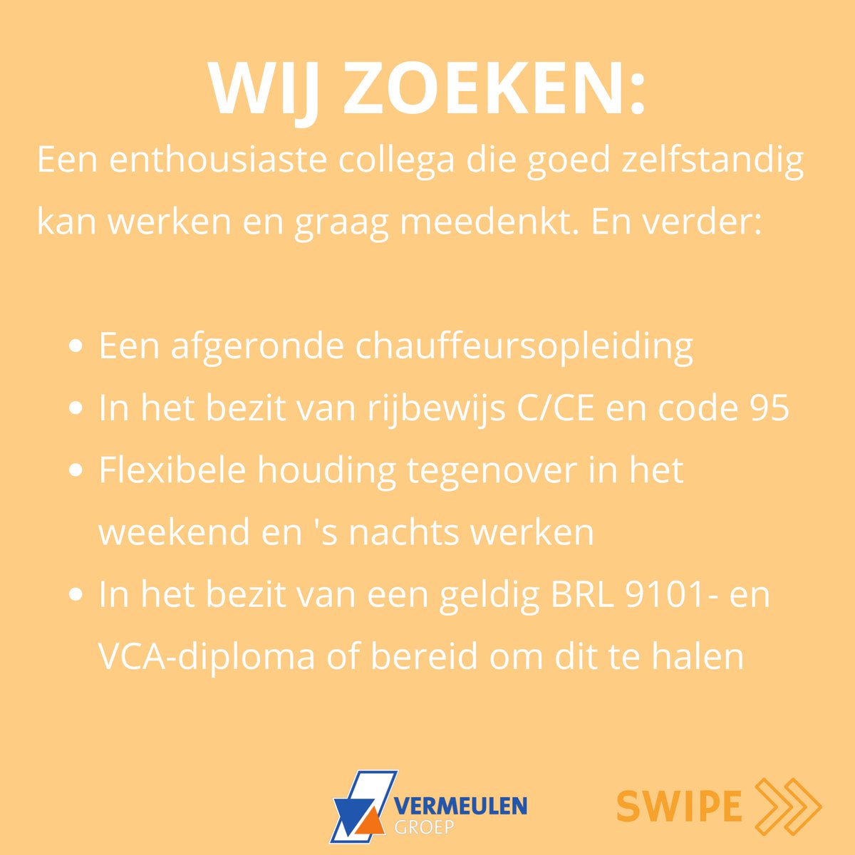 VermeulenGroep's tweet photo. Wij zijn op zoek naar een #Chauffeur voor de #Wegdekreiniger. Je bent verantwoordelijk voor het (preventief) #reinigen van vervuilde oppervlakten. Ook behoort het #onderhoud aan de machine tot je verantwoordelijkheden. 
https://t.co/rb5SZGCZiC
#vacature #werkenbij https://t.co/1EaMDUl41I