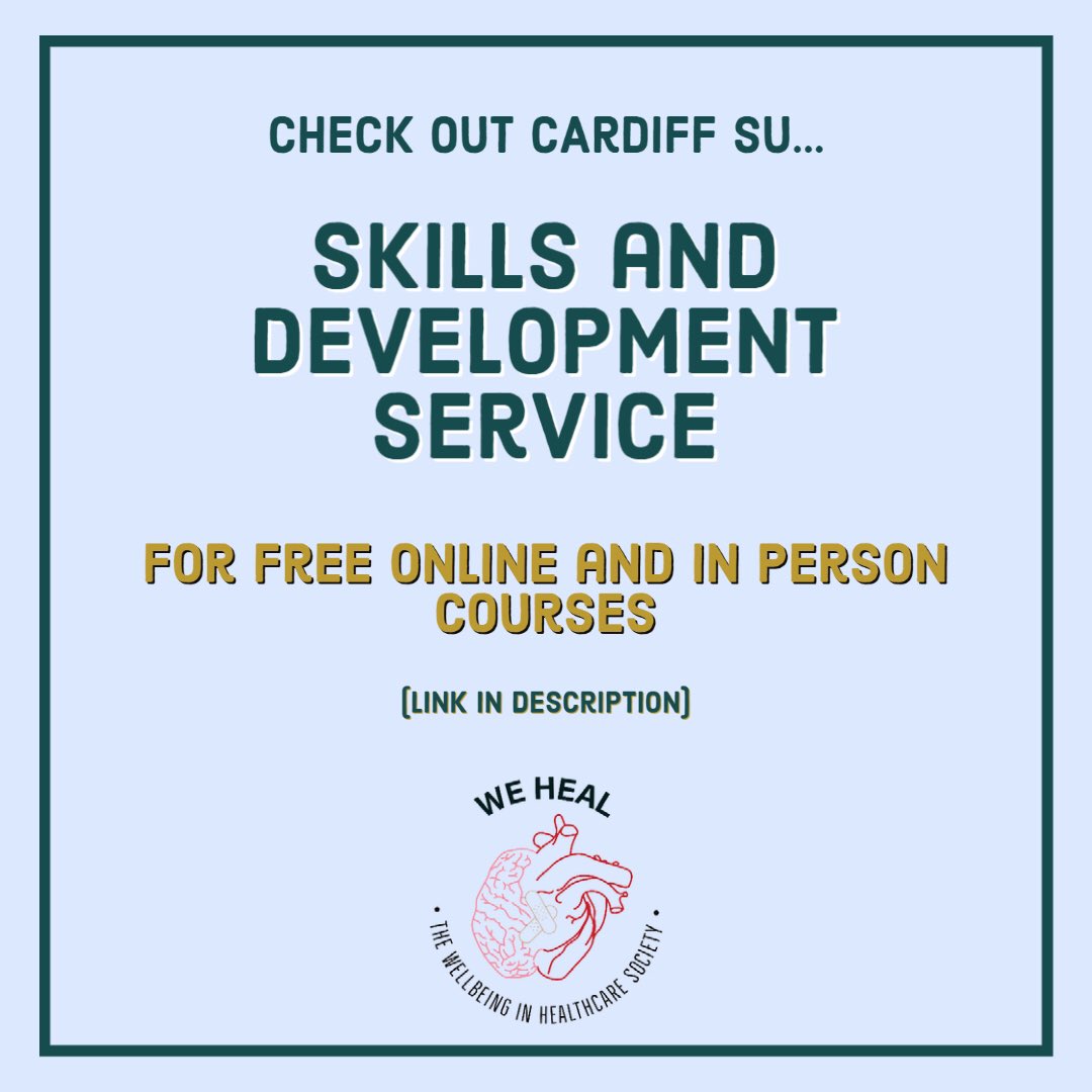 WeHealCardiff's tweet photo. CHECK OUT Cardiff Student Unions  skills and development service 🔥 

https://t.co/oikI2D8ZVc

They have lots of useful and often free courses, online and in-person 🚨

DON’T MISS OUT ‼️

#MedTwitter #healthcare #MedEd https://t.co/fVXeklrpxa