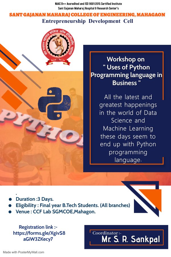 SantCollege's tweet photo. Last Date of Registration is:27/10/2021
Date of Workshop:28/10/2021 to 30/10/2021 https://t.co/ijaDVZfgvY