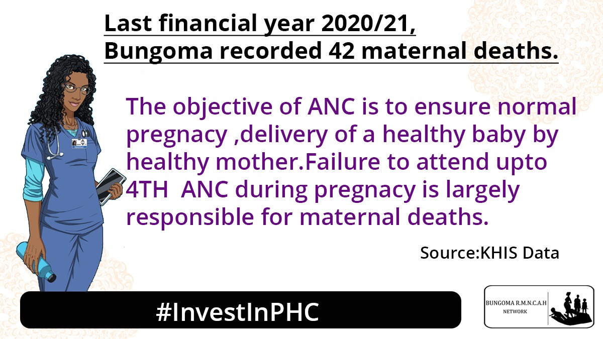 connyjumba's tweet photo. @BungomaRmncah in the FY 2020/21,only 57.3% of pregnant women attended upto 4 ANC visits in Bungoma County. #PrimaryHealthCare is 'primary' if it starts from mother and child.  #StrengthenPHC4QualityANC @OptionsinHealth @CWangamati_ @YouthActKE @DrMercyHealth https://t.co/hY19SbjUv9