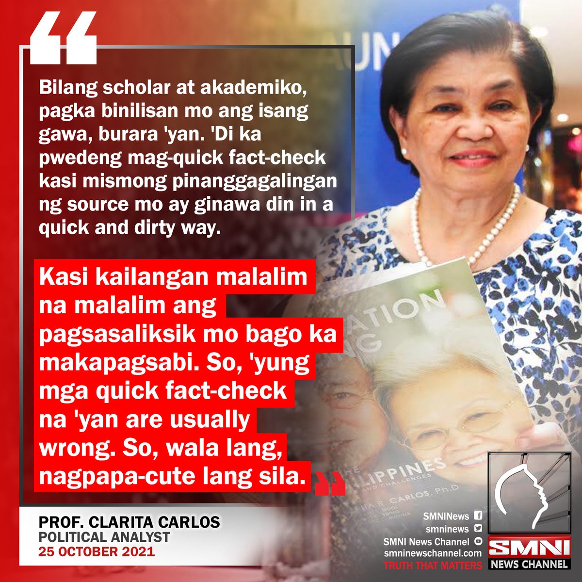 smninews's tweet photo. Prof. Carlos: Quick fact-checks are usually wrong https://t.co/LgvOE2ZJxE