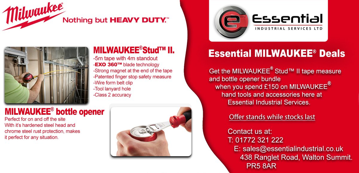 All new deals on <a href="/MilwaukeeTool/">Milwaukee Tool</a> #tools now available at Essential Industrial!

Contact us today to to place your orders!