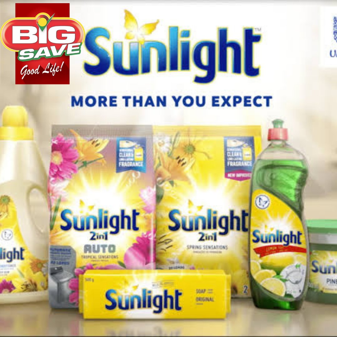 Buy Sunlight products to the value of R500 or R1000.

Including Sunlight Dishwashing liquid 400ml or Sunlight Pine Gel 500ml and get a shrink of Sunlight Washing Powder 300g FREE!

Activation happening today at Big Save Hammanskraal.

#sunlight #sunlightgreenbar #bigsavegoodlife