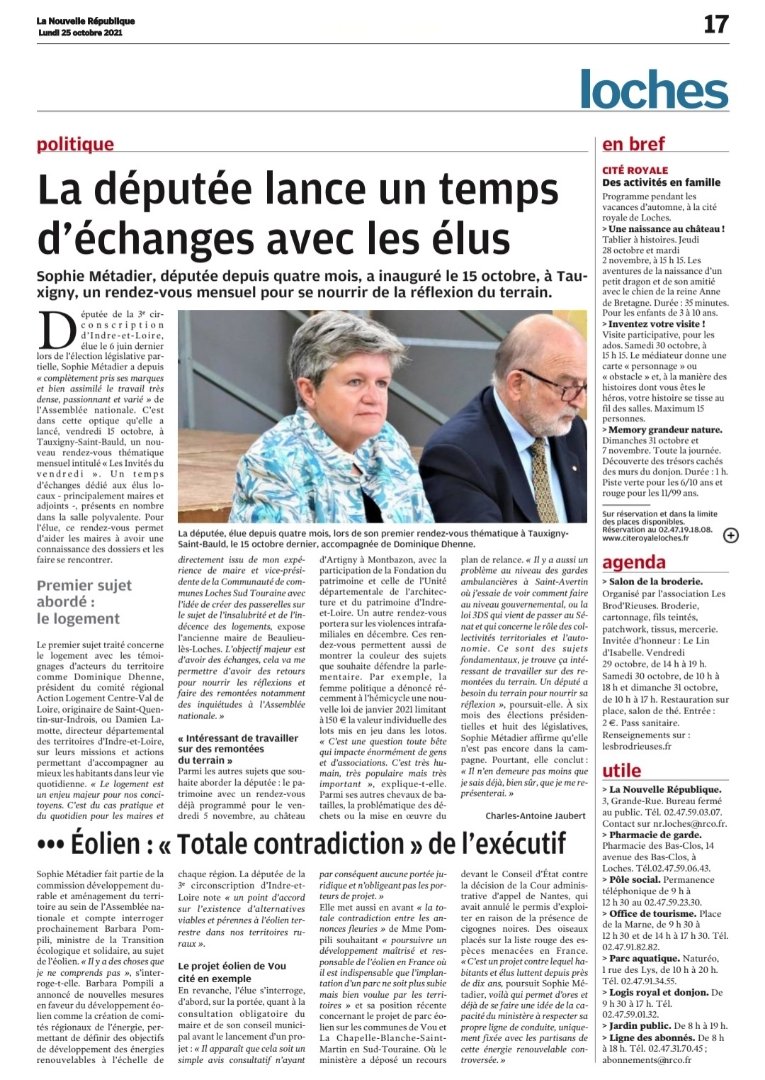 📰 [REVUE DE PRESSE]
✔ La <a href="/lanouvellerep_/">La Nouvelle République</a> 37 dresse un premier bilan de mon travail parlementaire à l'Assemblée nationale et en circonscription. 
🟢 Retrouver ma revue de presse complète sur mon site internet. ➡️ wwww.sophiemetadier.fr  
Bonne lecture ! ⤵️
#circo3703 #députee