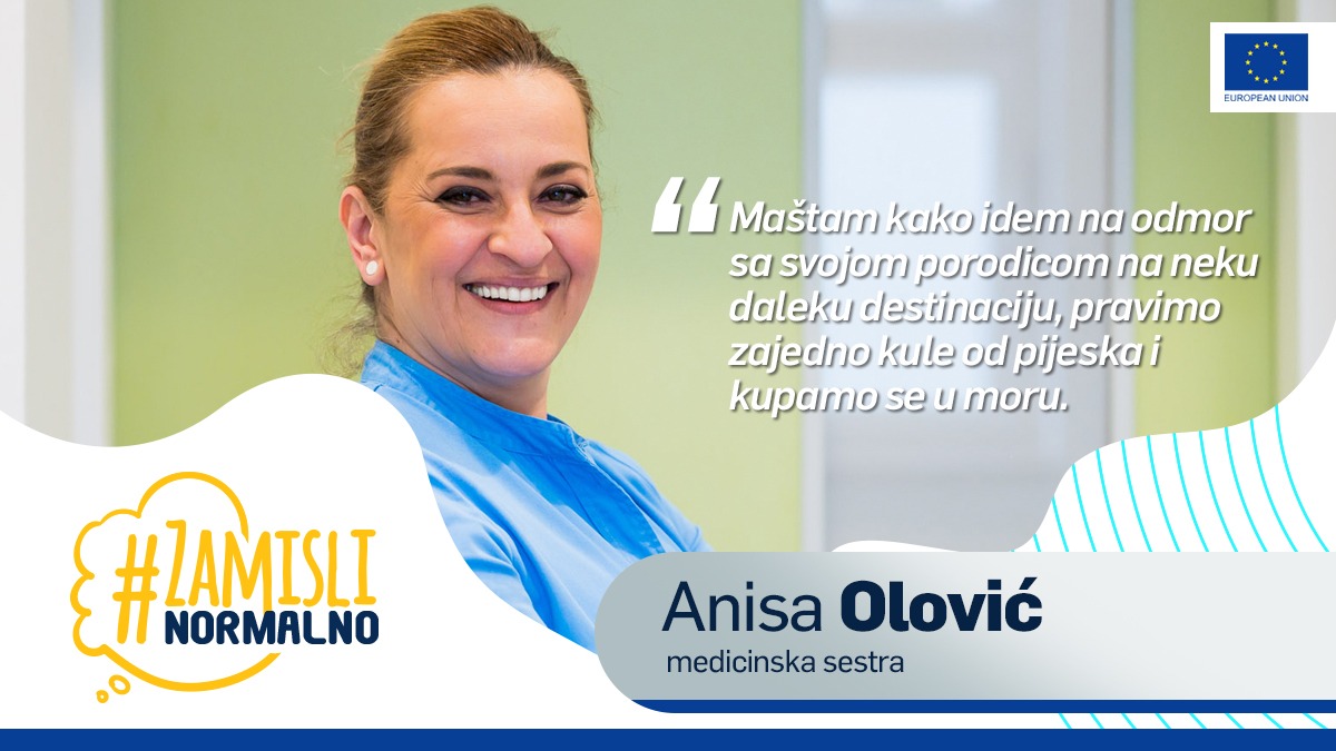 eubih's tweet photo. "I dream of going on a vacation with my family somewhere far away, we're building sand castles and swimming in the sea," says Anisa Olović, nurse.
#ImagineNormal and get vaccinated! 💉 https://t.co/VfHdXTzcuj