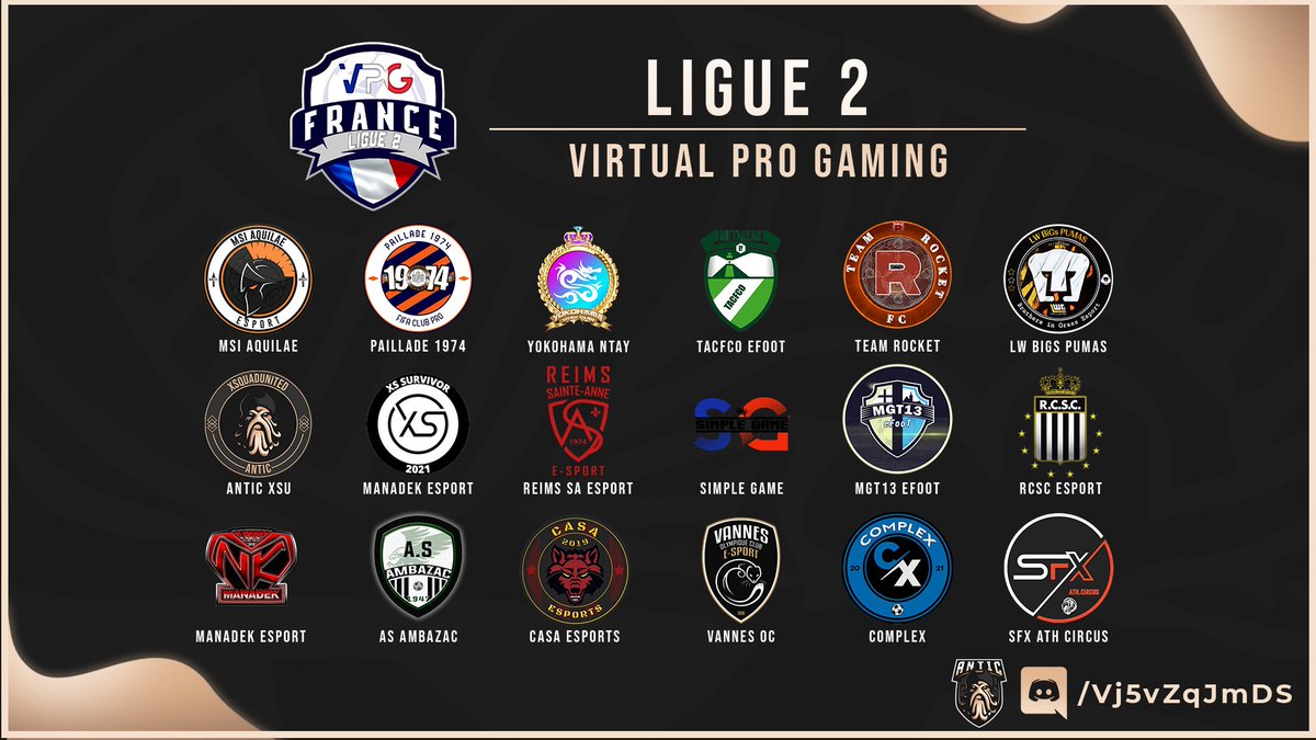 ⚽️#CLUBPRO #FIFA22 

Cette semaine c'est la reprise pour la Ligue 2 <a href="/VPGFrance_/">VPG France</a> ! 🏴‍☠️

Voici les 17 équipes que nous affronterons cette saison, on se retrouve dès ce soir pour les premières rencontres 🔥