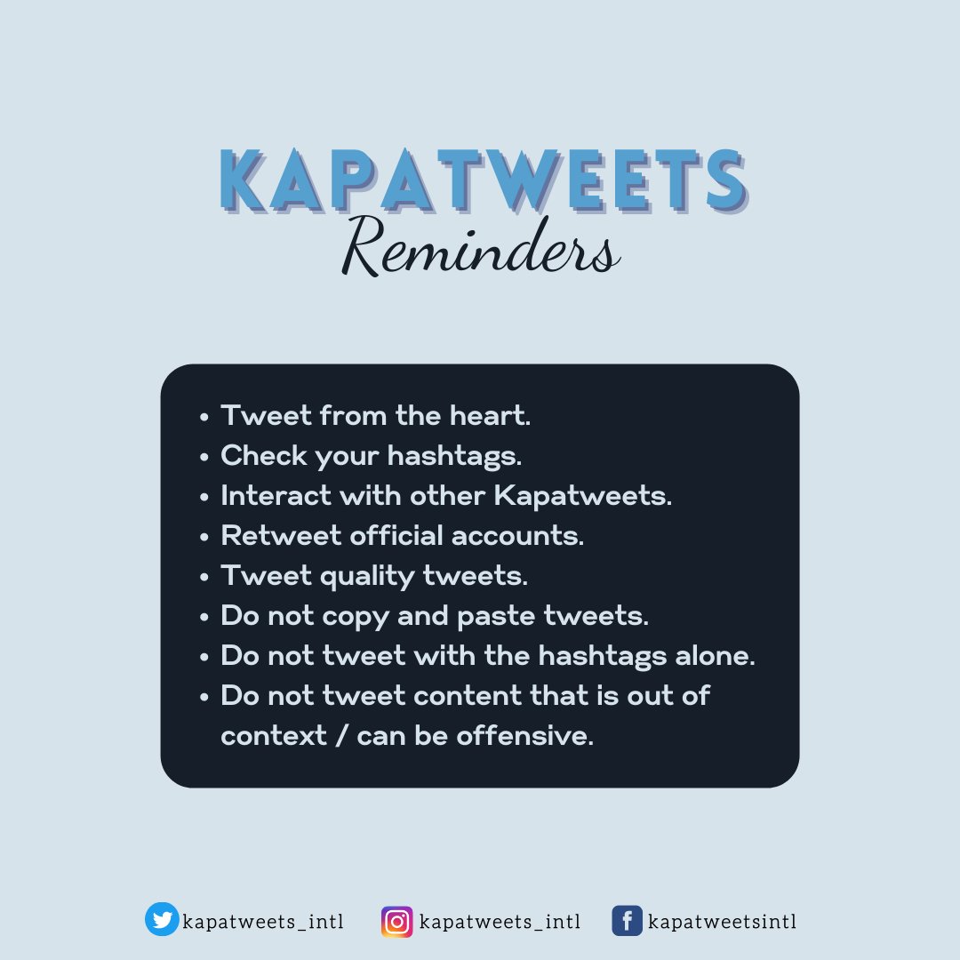 Kapatweets_Intl's tweet photo. Here are some tweeting reminders, Kapatweets. 😊

Let us make sure that we are sharing love and peace through our tweets. 

#BiblicalDoctrinesDay11
#PureDoctrinesOfChrist https://t.co/EvXVmPREFV