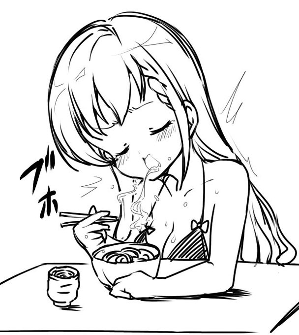これはフォロワーさんのお誕生日絵で描いた、酢そうめんを食べてむせる久川颯ちゃんです 
