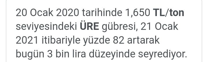 Üre gübre tonu 8060 lira olmuş. Gelecek yıl ekmek BEŞ lira...