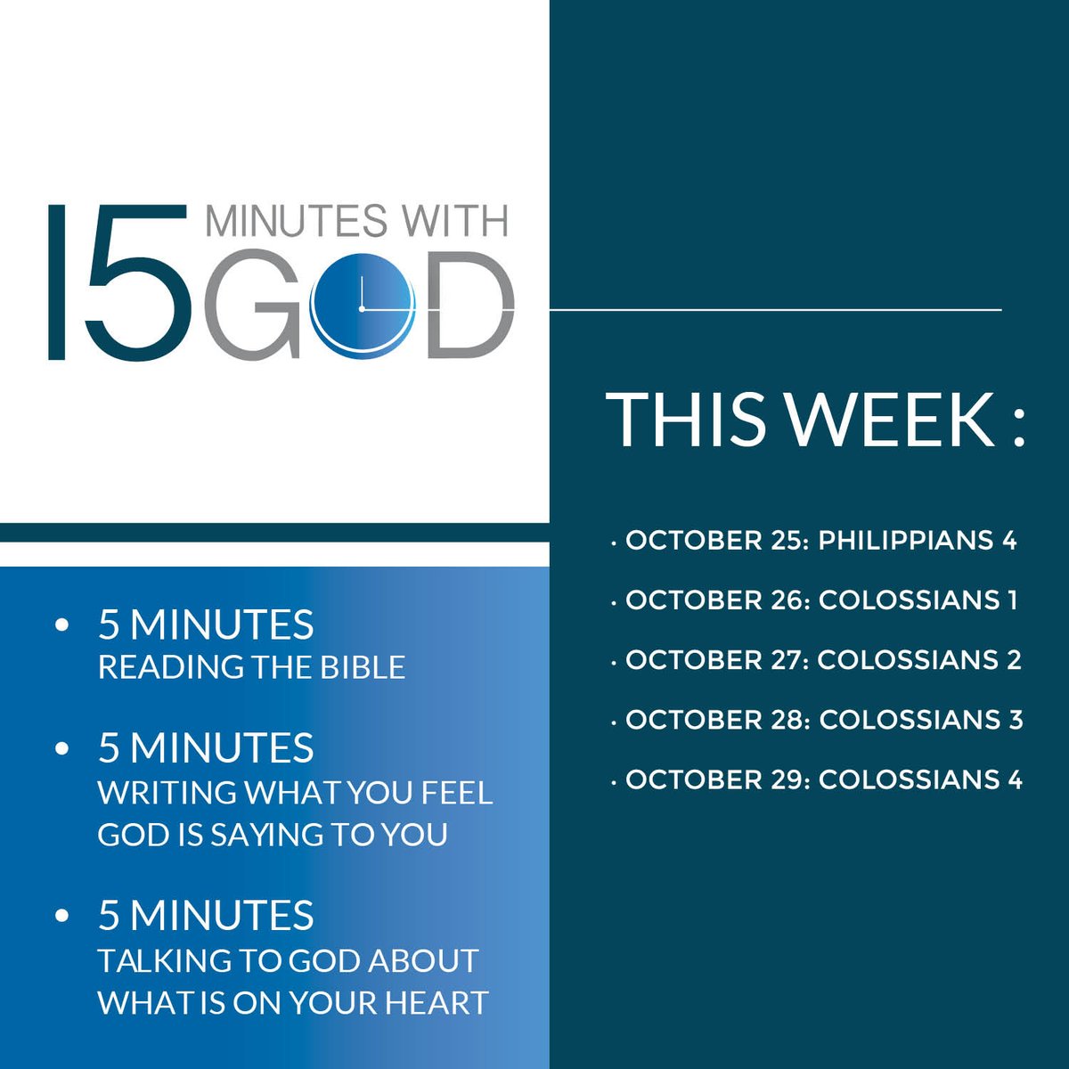 gracewired's tweet image. Invite God into your daily life by spending as little as 15 Minutes with God each morning - it can change your day, your week and your life.

#gracecommunitychurch #gracewired #church #detroit #bible #biblestudy #15MinuteswithGod #15Minutes #mondaysareforfreshstarts #monday