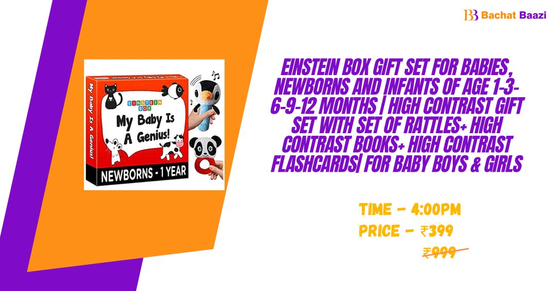 Einstein Box Gift Set for Babies, Newborns and Infants of Age 1-3-6-9-12 Months | High Contrast Gift Set with Set of Rattles+ High Contrast Books+ High Contrast Flashcards| for Baby Boys &amp; Girls will be available at the lowest possible price at 4:00 PM⁠.

Link in Bio

#sale