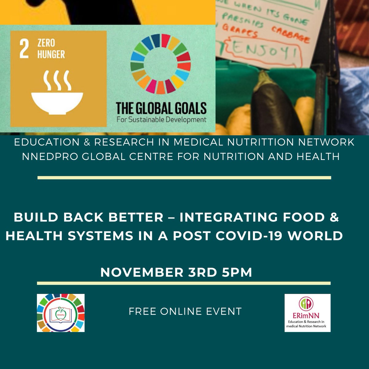 ERimNN's tweet photo. Join us as we debate lessons learnt and consider how to 'build back better' to integrate food and health systems better equipped to support #nutritioneducation #meded for human and planetary health.
@ERimNN 
@nnedpro
https://t.co/6xoYguNoJl https://t.co/C9GpTmIunx