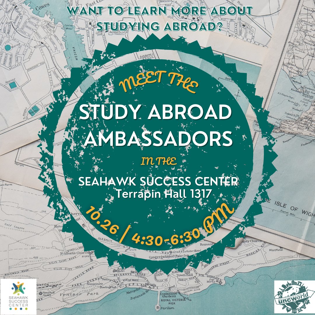 Want to learn more about what it's like to study abroad? Drop by and meet some of our study abroad ambassadors in Terrapin 1317 outside the Seahawk Success Center tomorrow from 4:30-6:30!!!