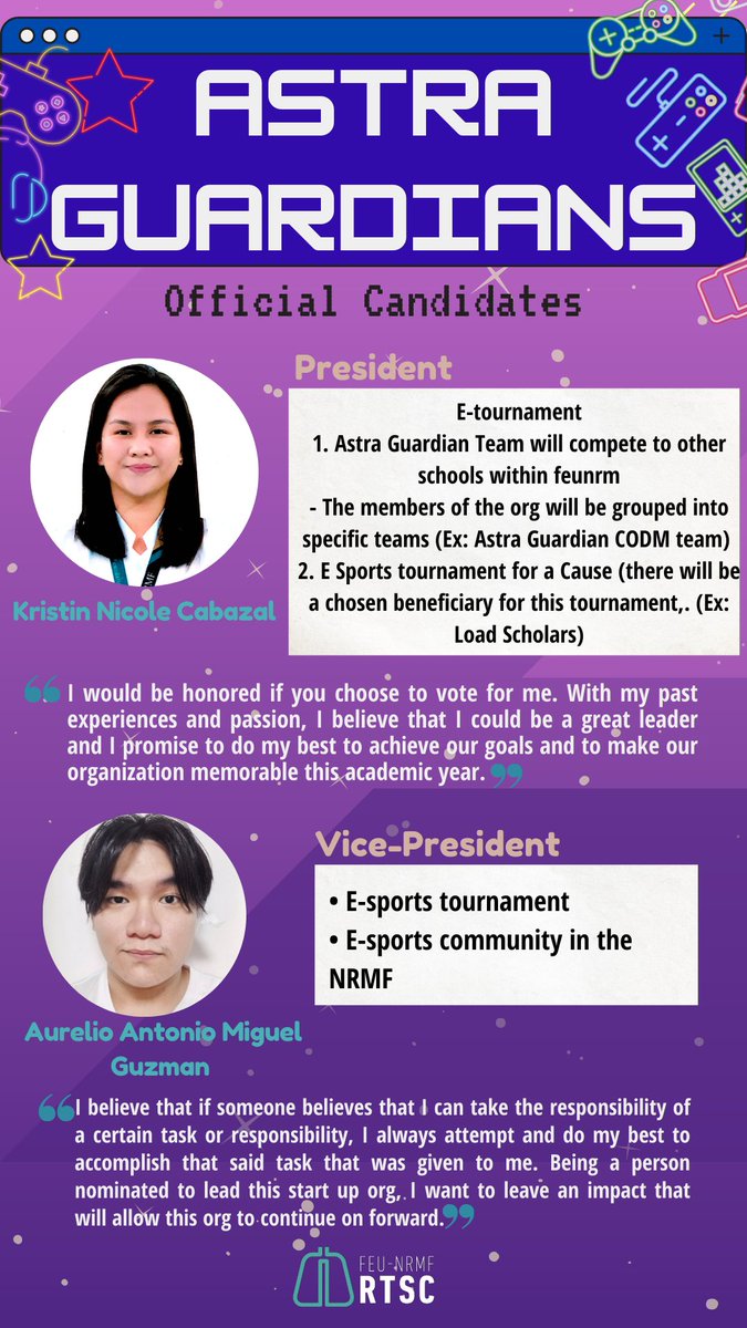 RTSCfeunrmf's tweet photo. Tonight, we proudly present to you our officers for our E-Sports Organization under the School of Respiratory Therapy. ⚔

These guardians will be leading our soon-to-be teams to victory!

𝐀𝐧𝐨, 𝐆 𝐧𝐚 𝐛𝐚? https://t.co/2wyzpMRLEm