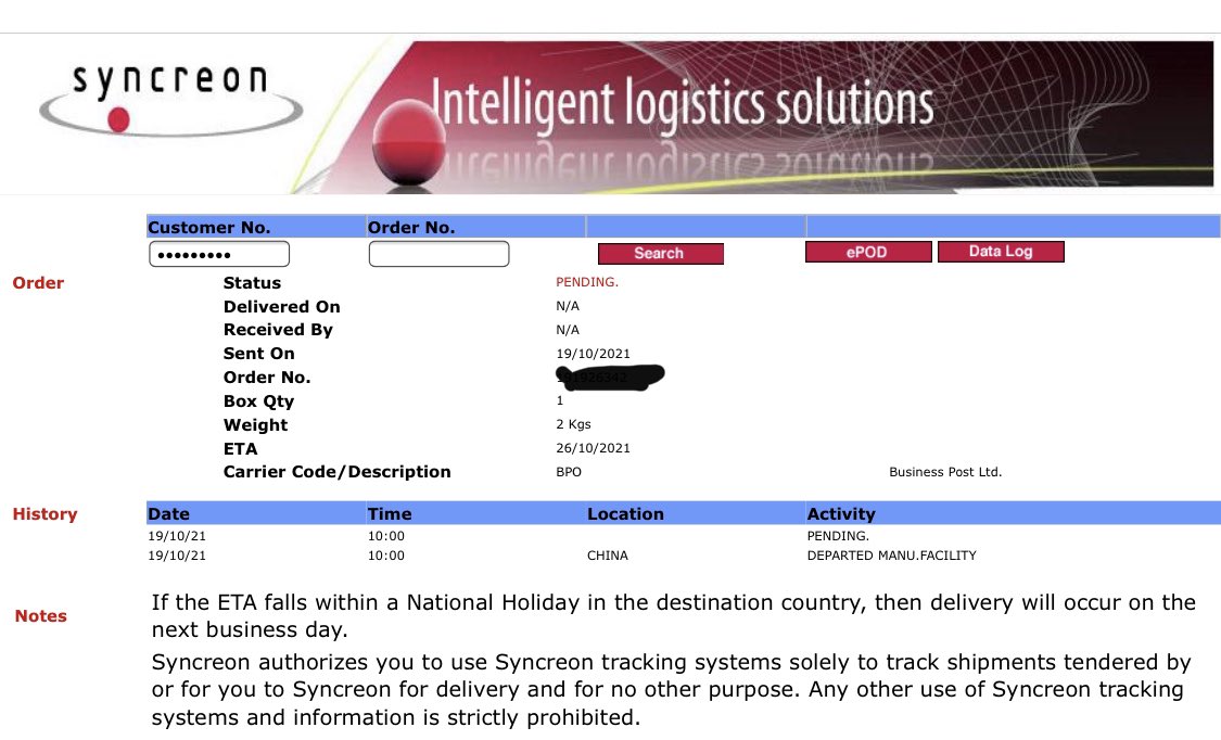 theCritiqal's tweet photo. If anyone can tell me what is “intelligent” about syncreon’s logistics solutions on behalf of @DellUK I’d love to know. An email says delivery ‘sometime’!! tomorrow between 8am and 6pm but I have no tracking info, no safe drop option, no way to change the day. Very very poor! https://t.co/gBNyv2Aque