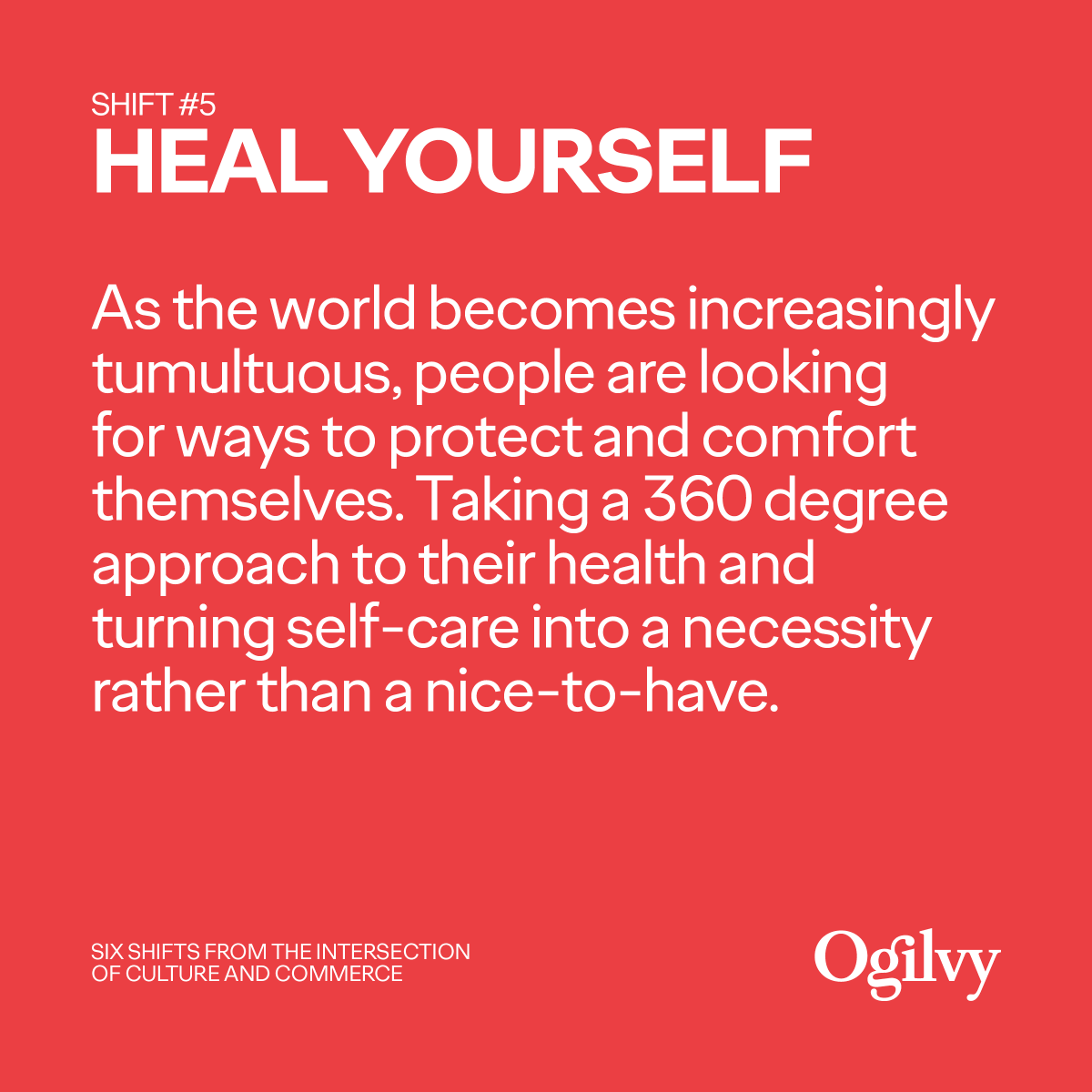 Ogilvy's tweet photo. 5/6: Influenced by the pandemic, people now see their health as something crucial to protect.

Our report analyzes 6 behavioral shifts that give brands the opportunity to create impact by leaning on hope.

Download -> https://t.co/9hMqLC7hec

#AgencyVoices https://t.co/xYJKkY5OYC