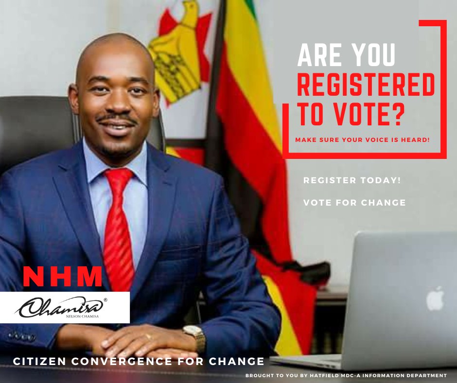 Hatfield_CCC's tweet photo. #RegisterToVote Make sure your voice is heard. Vote for change #NgaapindeHakeMukomana @mdczimbabwe @nelsonchamisa https://t.co/932IBErXaP