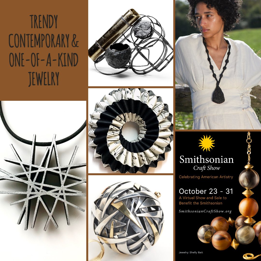Craft2WearSWC's tweet photo. If you’re trendy, contemporary &amp; one-of-a-kind,  your jewelry should be too. Shop our online show through 10/31. Visit https://t.co/noyalD6u5q to start shopping! 

@smithsonian
#AmericanArtistry
#CraftInAmerica
#ContemporaryCraft
#FineCraft
@Bidsquare https://t.co/oE5Oz41507