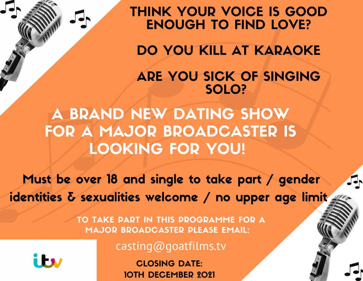 <a href="/IwanttobeonTV/">I want to be on TV</a> PLEASE RT* Hello! I’m looking for SINGLE SINGERS who would love to apply for a brand new fun &amp; engaging Saturday night ITV show! 
Please feel free to apply using the link: 
submit.link/vA