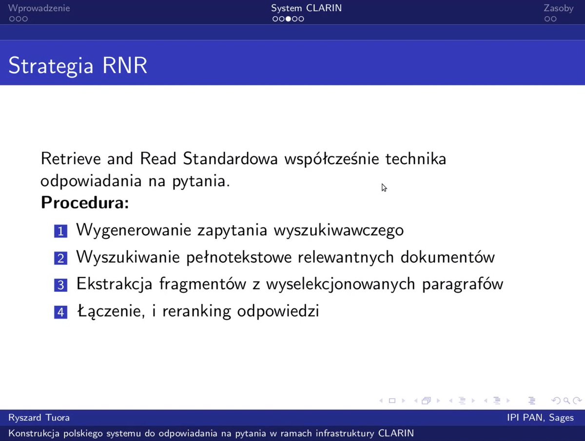 NOW at AI &amp; NLP Day Conference 2021 (nlpday.pl): 
Ryszard Tuora talking about the construction of Polish QA system #nlpday21