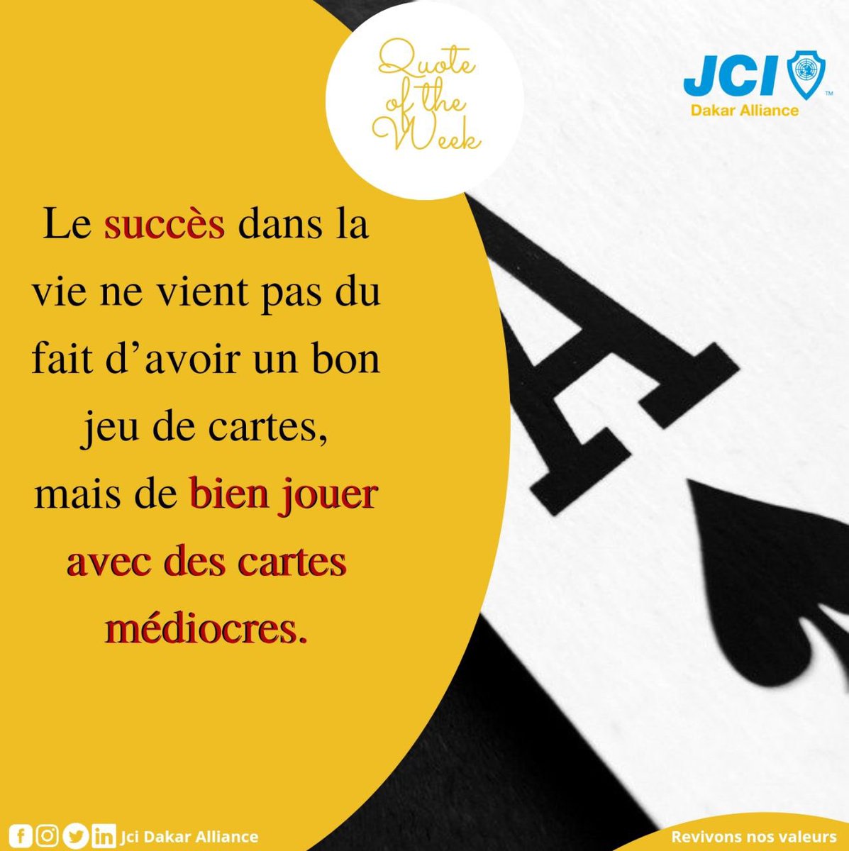 JCIDAlliance's tweet photo. On peut faire grand avec le peu qu’on a. Agréable semaine à tous.
#JciDakarAlliance #RevivonsNosValeurs #QuoteOfWeek #JCI #RiseWithJci https://t.co/MkRDvXEFyD