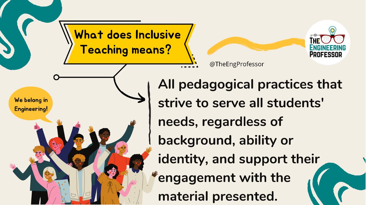 theengprofessor's tweet photo. Today is #EngineeringEducation Monday ⚙️! Can you articulate what #Inclusiveteaching means? What pedagogical practices do you use to serve all students' needs? Share your 🛠⚒ with the #STEM community! #AcademicChatter #DiversityAndInclusion #PhDchat https://t.co/0pRf8z2DLP