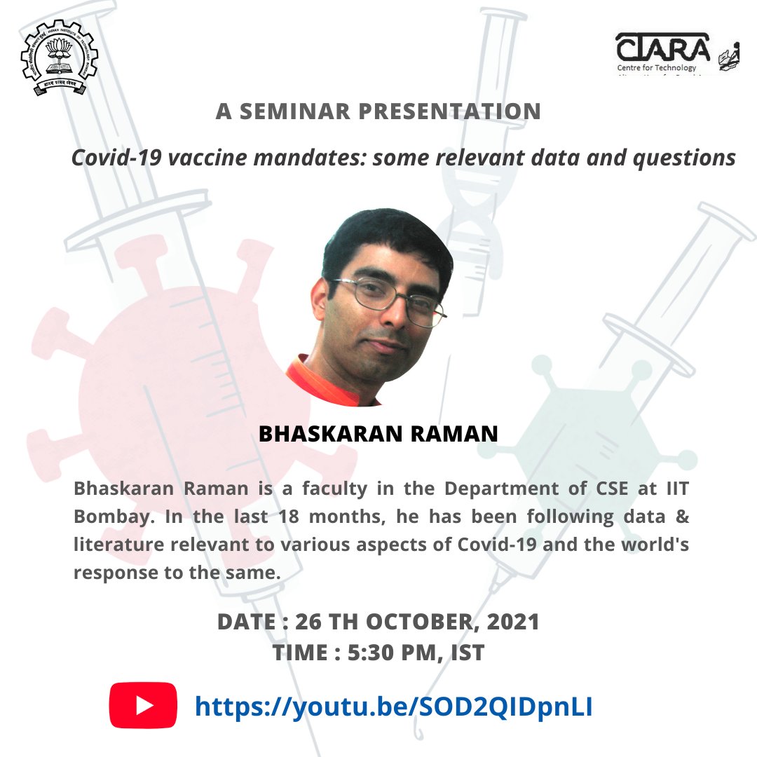 br_cse_iitb's tweet image. Covid-19 vaccine mandates: some relevant data and
questions
Tue 26th October 2021, 5:30 pm
youtu.be/SOD2QIDpnLI