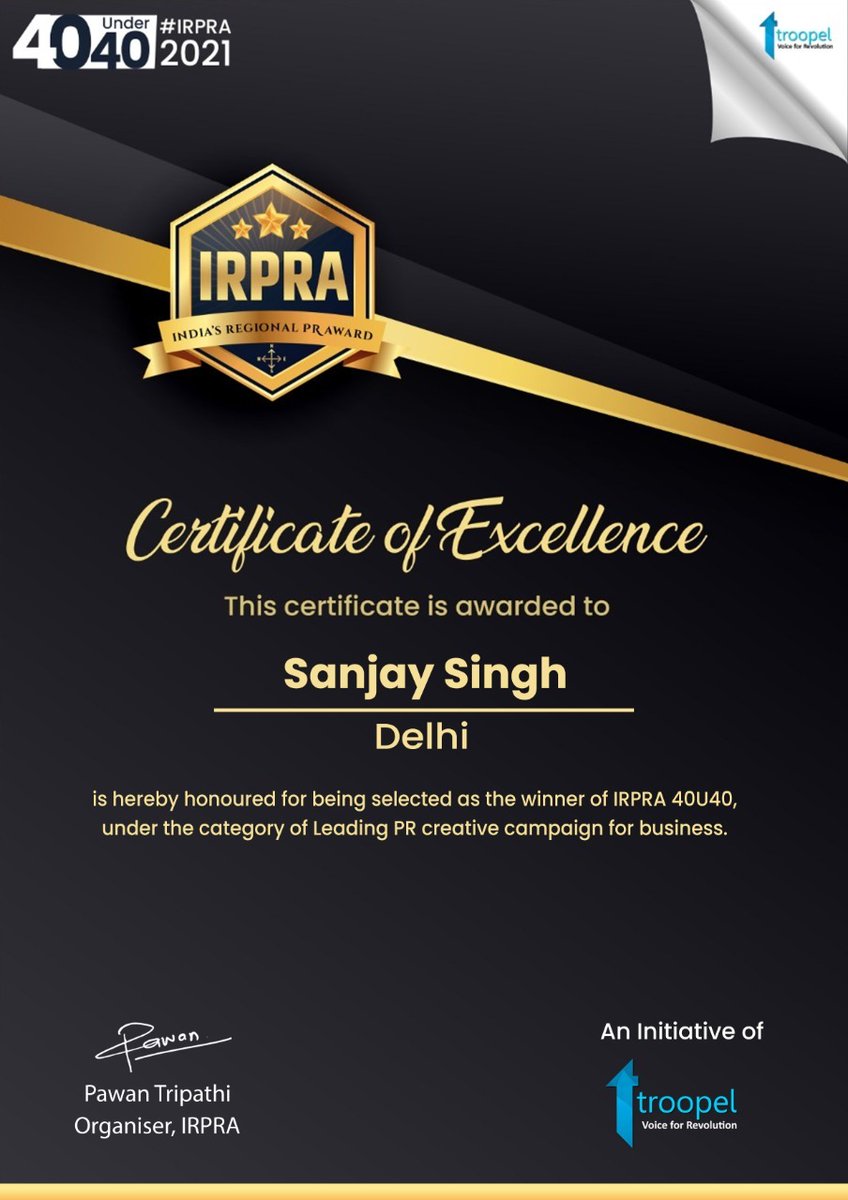value_360's tweet photo. Heartiest Congratulations @MeSanjay1985 on being featured in the IRPRA #40Under40 list for the category of Leading PR Creative Campaign for Business. 🎉🎉

#MondayMotivation #Value360Awards #IRPRA #PublicRelations #PR https://t.co/ySkMxHnwVg