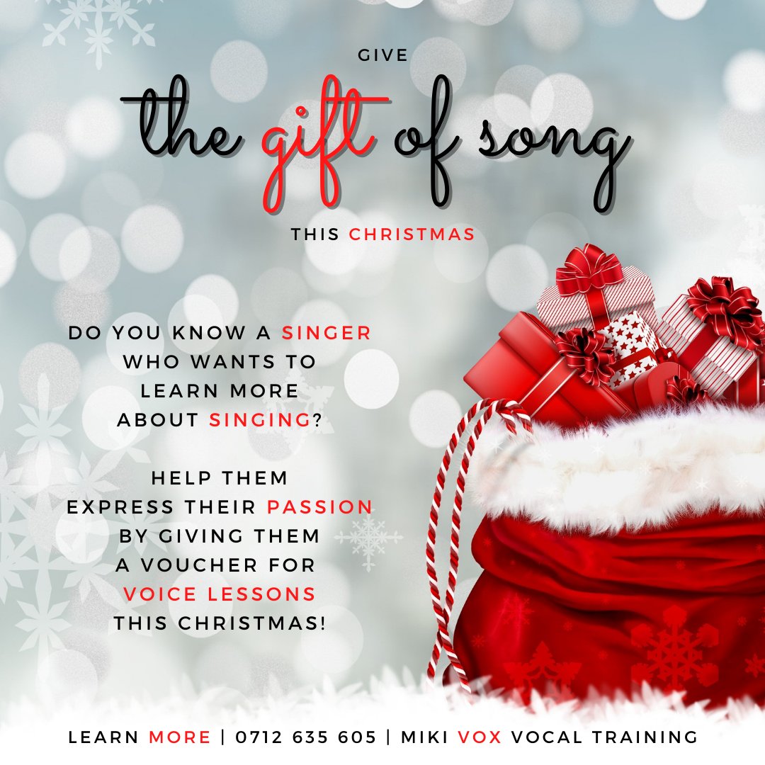 Miki_Vox's tweet photo. Looking for Christmas gift ideas?
If you know and love a singer with a dream, a voucher for voice lessons could be the perfect gift!
Call or message 0712 635 605 to buy your vouchers or get more information.
Let’s make it a musical Christmas! 🎼🎄
#Christmas2021 https://t.co/bqd9FIeMHr