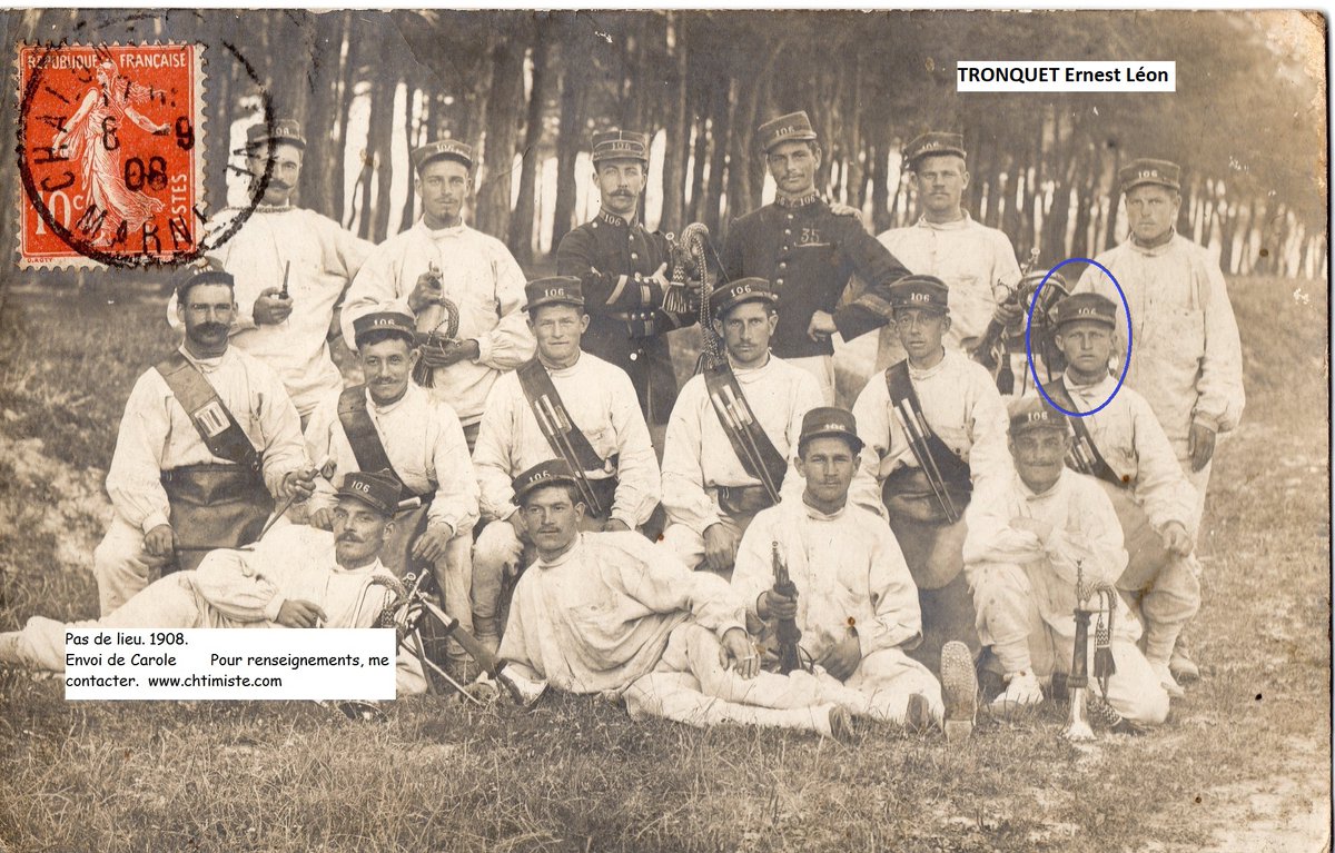 Le_Chtimiste's tweet photo. TRONQUET Ernest Léon était tambour au 106e régiment d'infanterie. Il est décédé par maladie le 6 novembre 1914 à l'hôpital de Vitré (35) - Non mort pour la France - A cette date, il était au 306e régiment d'infanterie. https://t.co/KpJrRbsZFF #106eRI https://t.co/Q9vIdTetQT