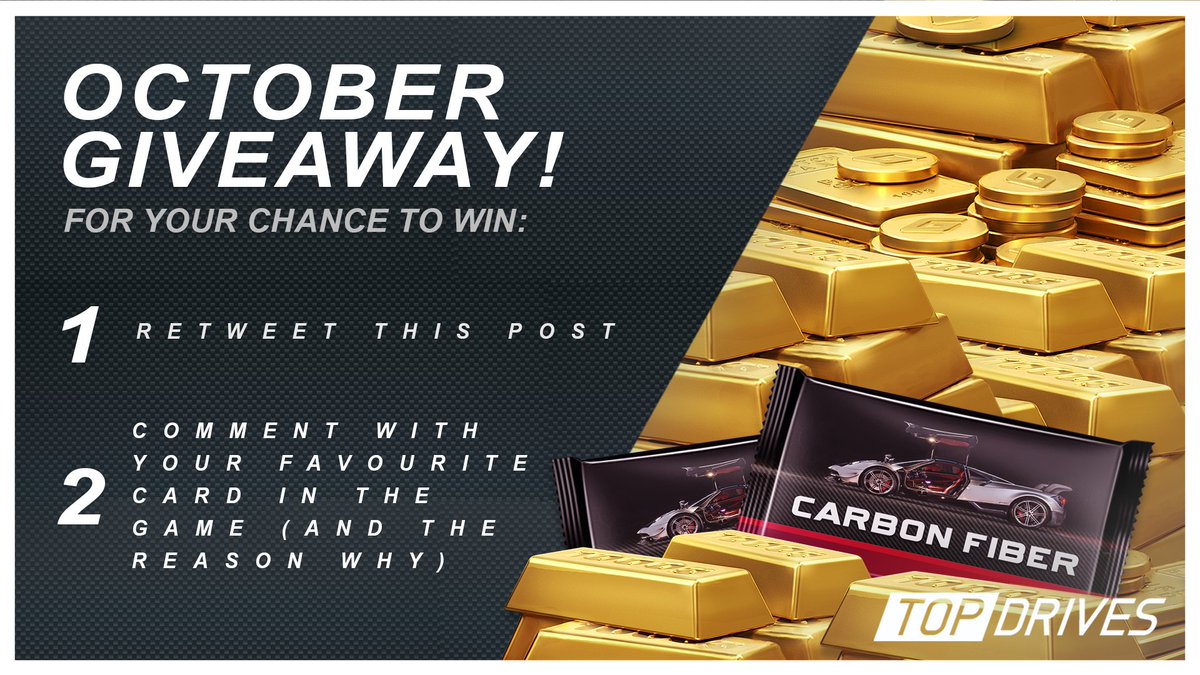 ⚡️ October GIVEAWAY!⚡️

Win one of five bundles containing:
- 5,000 Gold
- 2x Carbon Fiber Packs

Enter by 1) retweeting this post 2) commenting with your favourite card in the game, and why 😎

T&amp;C's 👉bit.ly/3jvl1C7

Good luck!