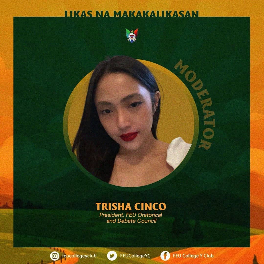 FEUCollegeYC's tweet photo. Heads up, Y’ers! Meet our moderators for Likas na Makakalikasan: Climate Justice in the Philippines!

Ms. Johanna Trisha Cinco is a fourth-year undergraduate student taking up a Bachelor’s Degree in Psychology, the President of FEU Oratorical and Debate Council, a varsity debater https://t.co/oq2tEWfSjZ
